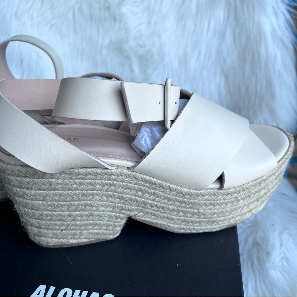 Alohas Lyla Cream Espadrille Platform Sandals Ankle Wrap Leather 9/40 $210 - Picture 9 of 11